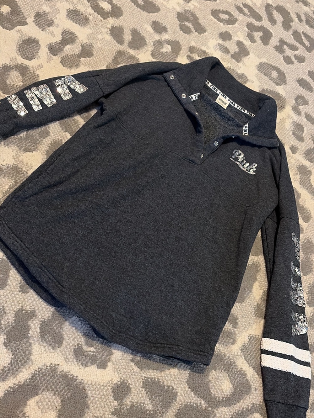 PINK Victoria's Secret Charcoal Pullover with Silver Glitter Logo